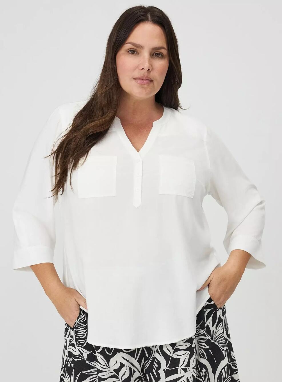 Torrid Harper Challis 3/4 Sleeve Top White 2X
